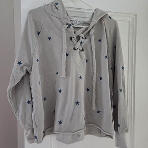 Wildfox Light Gray Hoodie with Navy Accents